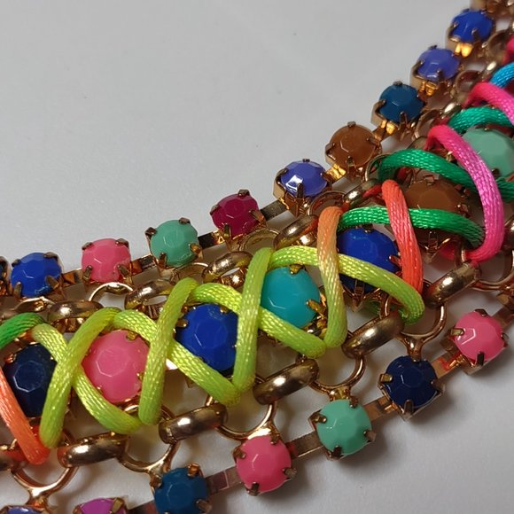 Very Colorful Metal Plastic And String Necklace Adjustable 17.5 To 19.5 Inches - Picture 5 of 14